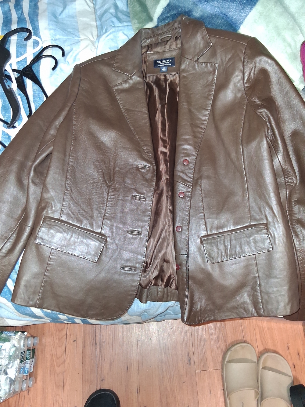 Sonoma Brown Leather Notch-Lapel Blazer